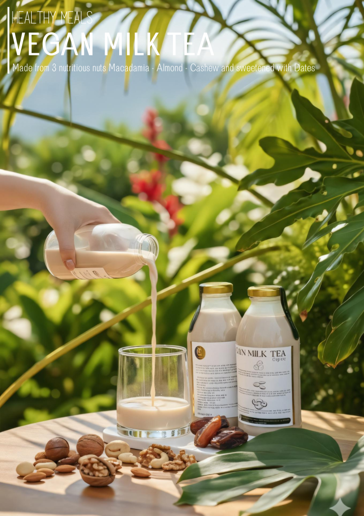 VEGAN MILK TEA – trà sữa hạt macca, hạnh nhân, óc chó